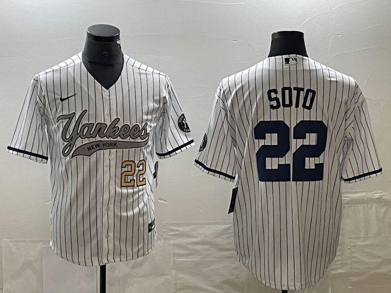 Men New York Yankees 22 Soto White stripe Game Nike 2023 MLB Jersey style 2